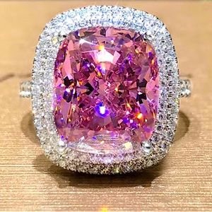 Pink Zirconia Princess Cut ring- New.